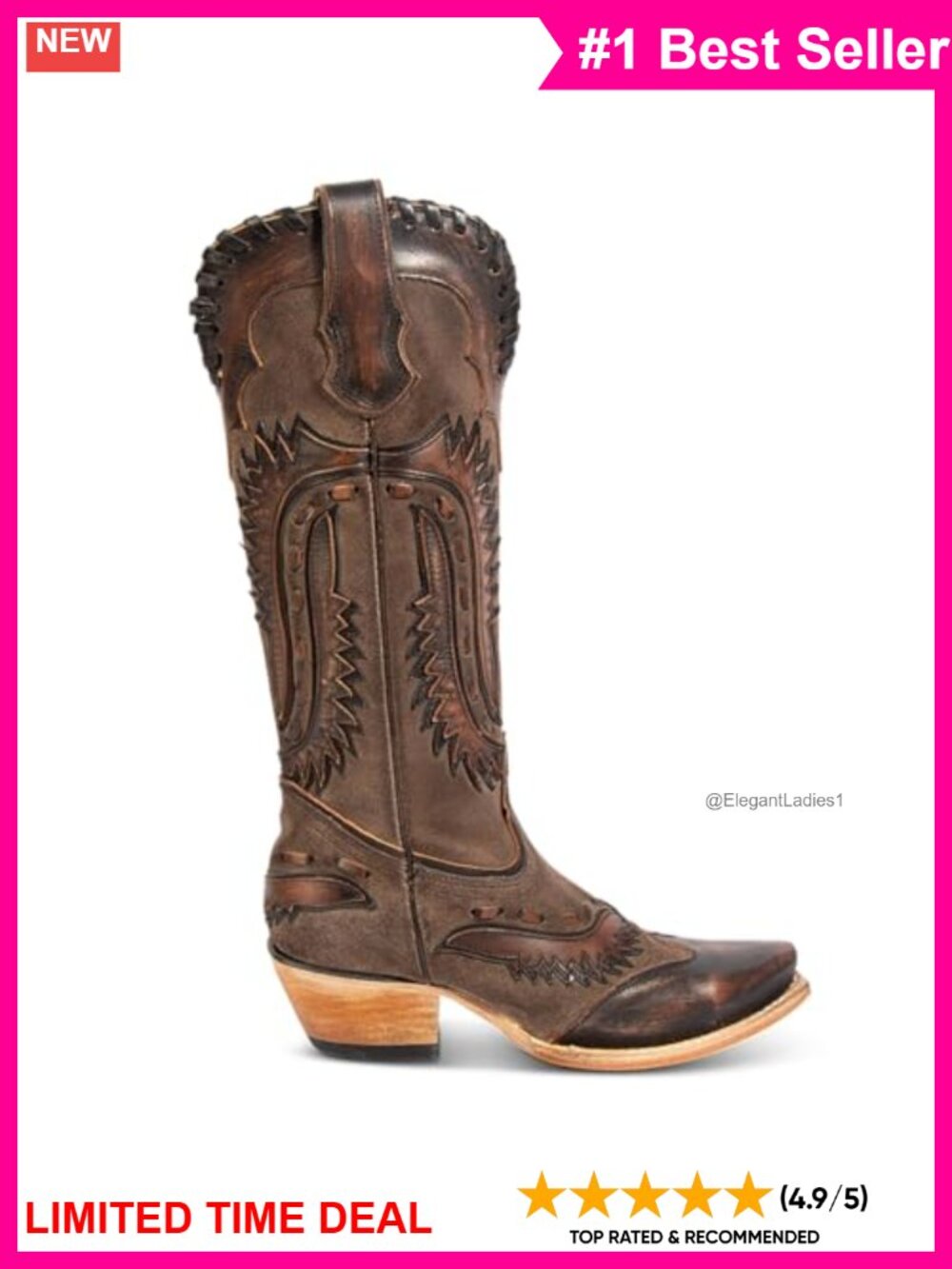 Swallow Floral Embroidered Cowgirl Boots Chunky Low Heel Western Knee High